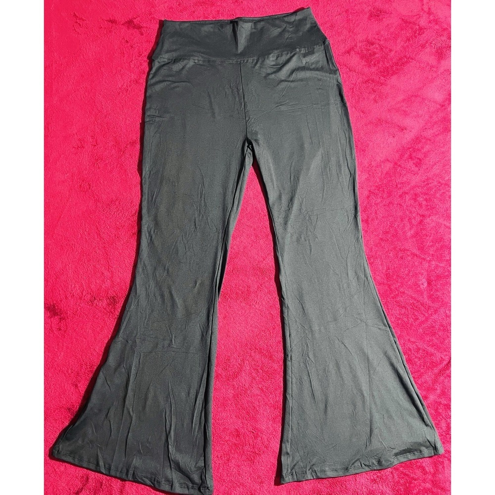 Black Flared Leggings Tummy Control High Waisted Yoga Pants Workout Casual Sz XL